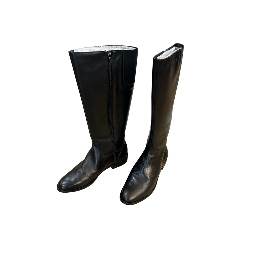 Walking Cradles Black Leather Tall Riding Boots‎ Side Zip Women's Size 10.5M